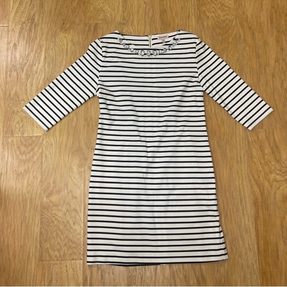 Juicy Couture Black and White Striped Dress with 3/4 Sleeves/Crystal Neckline - Picture 5 of 10